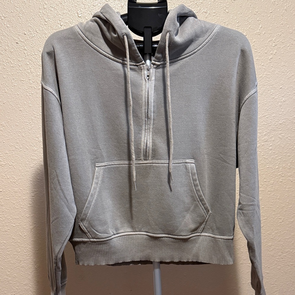 Zenana vintage wash gray kangaroo pocket hoodie women’s large super soft stretch - Picture 3 of 7
